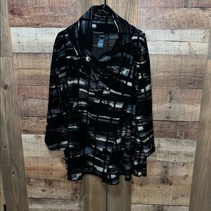 Ali Miles Black and Gray Abstract Cowl Neck Tunic